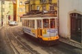 Traditional tram carriage in the city centre of Lisbon