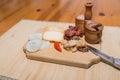 Traditional Transylvanian food on wooden plate, focus on the hot pepper, Royalty Free Stock Photo