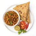 Triangle paratha with chole isolated on white background Royalty Free Stock Photo