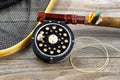 Traditional trout fishing equipment Royalty Free Stock Photo