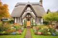 traditional tudor thatch roof house with garden Royalty Free Stock Photo