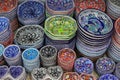 Traditional Tunisian handmade colorful decorated plates. Royalty Free Stock Photo