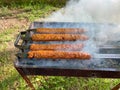 Traditional Turkish Adana  Kebap on the grill with skewers  for dinner. Turkish cuisine food culture in Turkey. Royalty Free Stock Photo