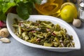 Traditional Turkish appetizers Aegean Herbs Salad, Radish Salad. Turkish name ege otlari mezesi or salatasi