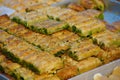 Traditional Turkish, Arabic Baklava a layered pastry dessert made of filo pastry, filled with chopped nuts