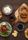 Traditional Turkish bagel simit, breakfast, on a wooden table, rustic, horizontal, no people, Royalty Free Stock Photo