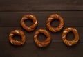 Traditional Turkish bagel simit, breakfast, on a wooden table, rustic, horizontal, no people, Royalty Free Stock Photo