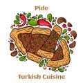 Traditional Turkish baked pide dish. Middle Eastern snacks. Turkish pizza. Open pies with different maingame