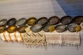 Traditional Turkish bath hammam accessories. Towels and iron bowls