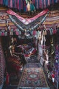 Traditional Turkish bazaar store of ethnic patterned carpets