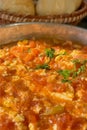 Traditional Turkish breakfast meal. Menemen. Ready to eat. Royalty Free Stock Photo