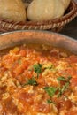 Traditional Turkish breakfast meal. Menemen. Ready to eat. Royalty Free Stock Photo