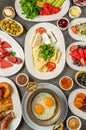 Traditional Turkish Breakfast served with traditional turkish tea on stone table Royalty Free Stock Photo
