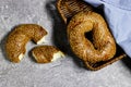 Traditional turkish breakfast with simit bagels in basket Royalty Free Stock Photo