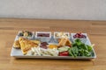 Traditional turkish breakfast on wood board