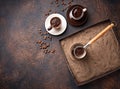 Traditional turkish coffee prepared on hot sand Royalty Free Stock Photo