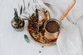 Traditional Turkish coffee in Cooper with decorations