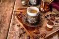 Traditional turkish coffee cup and roasted coffee beans Royalty Free Stock Photo