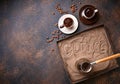 Traditional turkish coffee prepared on hot sand Royalty Free Stock Photo