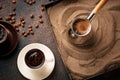 Traditional turkish coffee prepared on hot sand Royalty Free Stock Photo