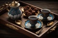 traditional turkish coffee set, with glass cups and wooden tray Royalty Free Stock Photo