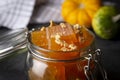 From traditional Turkish cuisine; Orange peel jam Turkish name; Portakal kabugu receli Royalty Free Stock Photo