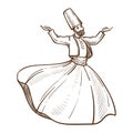 Traditional Turkish dervish dances monochrome sketch vector illustration Royalty Free Stock Photo