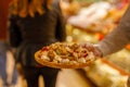 Traditional Turkish dessert Baklava close-up in the local Baklava shop, Turkey. Trays of delicious baklava displayed in showcase Royalty Free Stock Photo