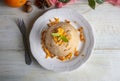 Traditional Turkish desserts Semolina halva with orange (Turkish name portakalli irmik helvasi