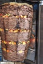 Traditional Turkish doner kebab on a heat, outdoors