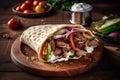 traditional turkish doner kebab with meat and vegetables