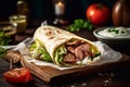 traditional turkish doner kebab with meat and vegetables