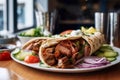 traditional turkish doner kebab with meat and vegetables