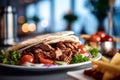 traditional turkish doner kebab with meat and vegetables