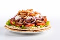 traditional turkish doner kebab with meat and vegetables