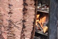 Traditional turkish food doner kebab in a street food shop on blur background Royalty Free Stock Photo