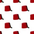 Traditional turkish hat fez or tarboosh seamless pattern isolated on white background.