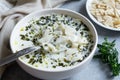 Traditional turkish homemade triangular cut yoghurt dough soup