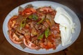 Traditional Turkish Iskender kebab. Meat food