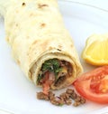 Traditional turkish kebap tantuni roll with lavash bread