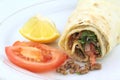 Traditional turkish kebap tantuni roll with lavash bread