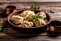 Traditional Turkish Manti. meat dish. close up view Royalty Free Stock Photo