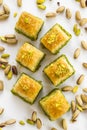 Traditional Turkish Pastry Dessert Pistachio Baklava on white