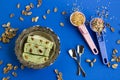 Traditional Turkish Pistachio Maras Ice Cream sliced in the vintage copper bowl Royalty Free Stock Photo