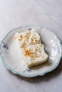 Traditional Turkish Ramadan Dessert Gullac . It is made with gullac rice wafer or rice paper sheets , milk, rose water, walnut, Royalty Free Stock Photo