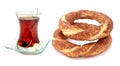 Traditional Turkish sesame bagel (simit) and Turkish tea