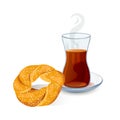 Traditional Turkish tea with bun with sesame seeds