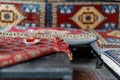 Traditional Turkish tea that is drunk near a cafe on the market street of Istanbul Royalty Free Stock Photo