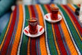 Traditional Turkish tea that is drunk near a cafe on the market street of Istanbul Royalty Free Stock Photo