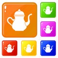 Traditional Turkish teapot icons set vector color